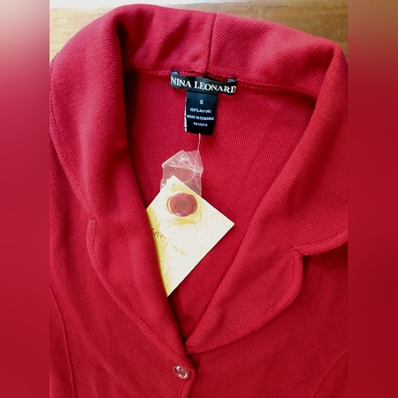 Nina Leonard Knit Lapel Collar Cardigan - Picture 5 of 6